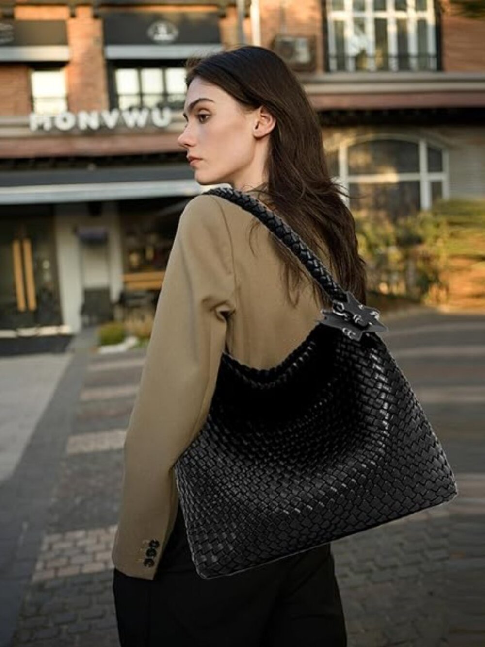 Woven Tote Bag Shoulder Handbags Black Hobo Handwoven Satchel Top Handle - Picture 6 of 6